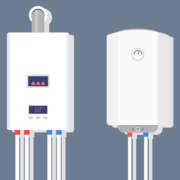 An illustration of two tankless home water heaters.