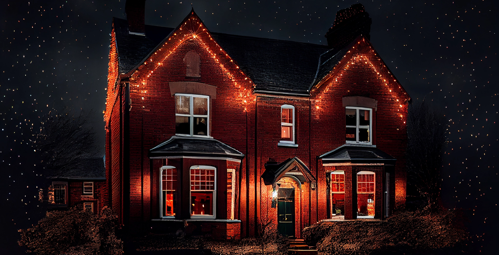 A house decorated with exterior architectural lighting.
