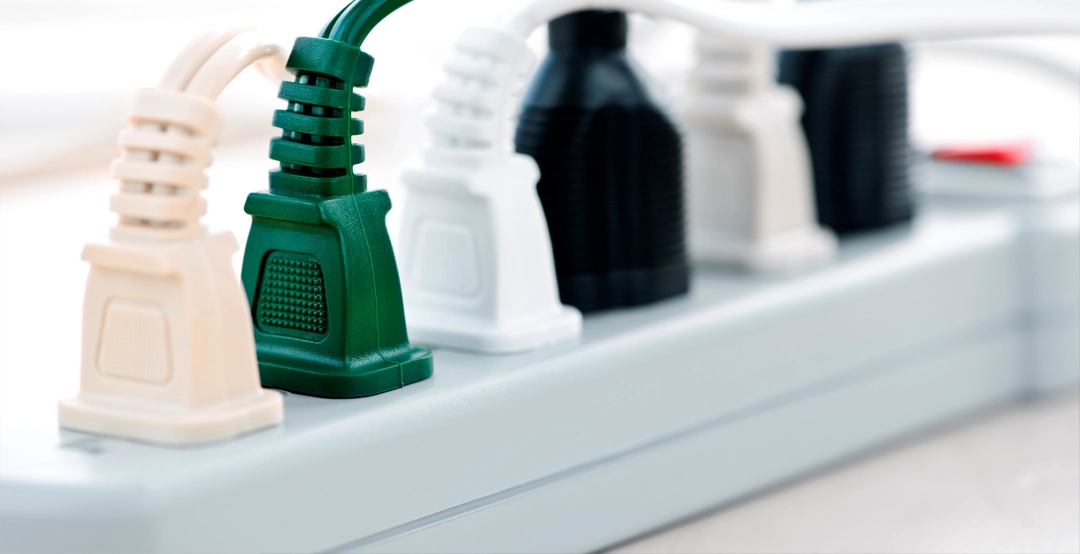 surgeProtectorLG A surge protector with multiple devices plugged into it.