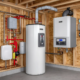 A mechanical room in a home’s basement with a new furnace.
